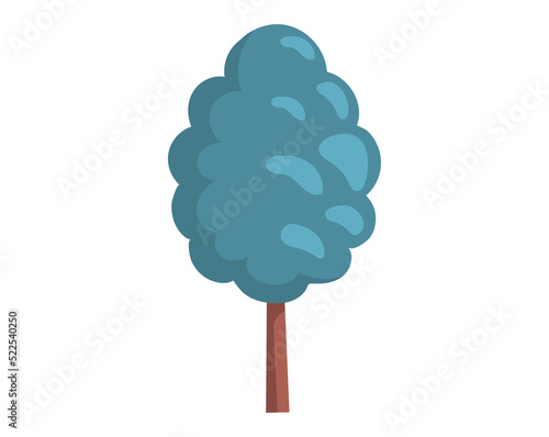 Alone deciduous tree with trunk and dense foliage. High plant with widely spread branches and green leaves. Broad-stemmed deciduous plant. Tree with green foliage isolated on white background