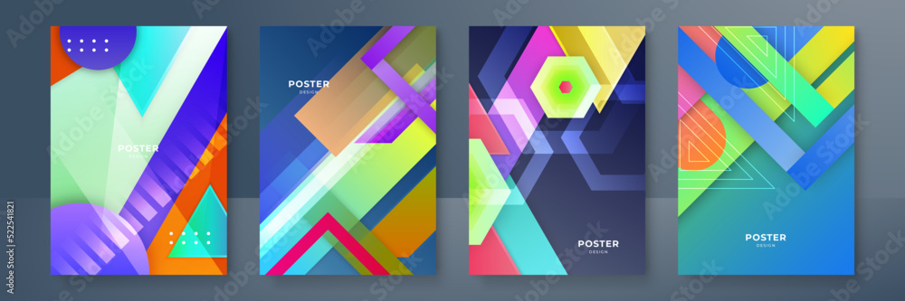 Collection of bright groovy posters 70s. Retro poster with psychedelic landscapes with rainbow and sun, vintage prints, isolated Collection of bright groovy posters 70s. Retro poster with psychedelic landscapes with rainbow and sun, vintage prints, isolated