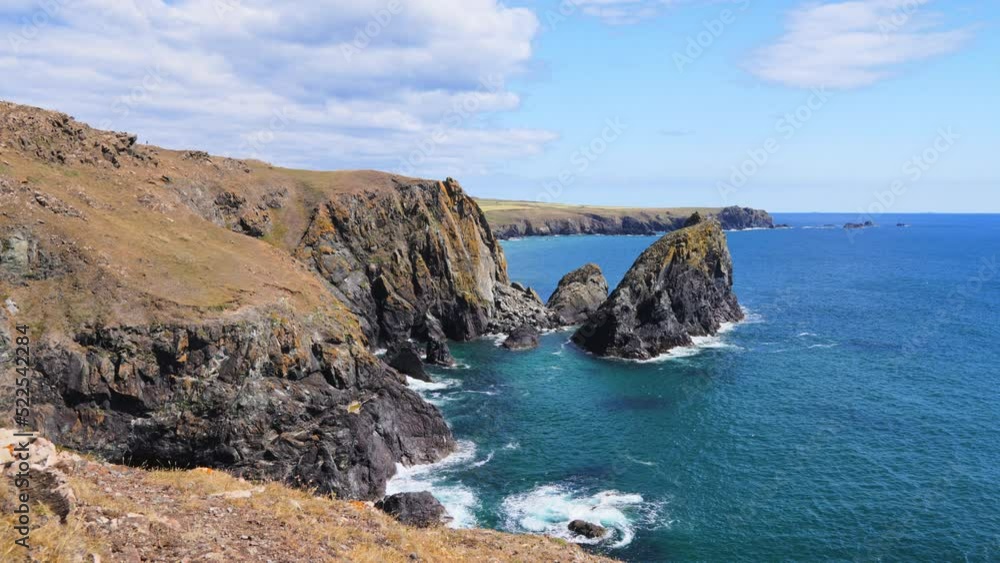 Wide angle static shot of rugged coasline in Cornwall, UK Wide angle static shot of rugged coasline in Cornwall, UK