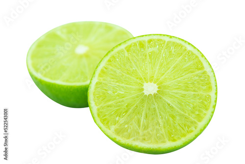 Slice of green lime isolated on white background. with clipping path