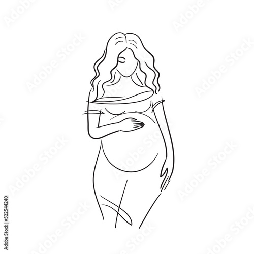 Pregnant woman silhouette, stylized vector symbol.line drawing.