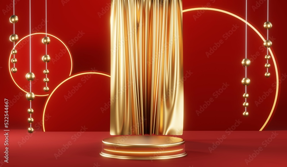 3D rendering of blank product background for cream cosmetics Modern red podium background 3D rendering of blank product background for cream cosmetics Modern red podium background
