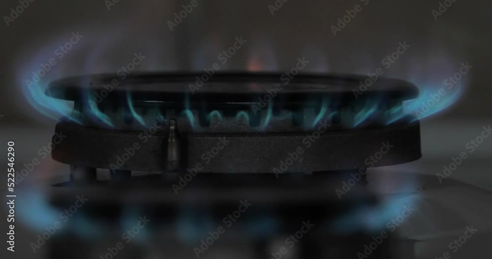Gas Flame on a Cooker Hob, Close Up Gas Flame on a Cooker Hob, Close Up