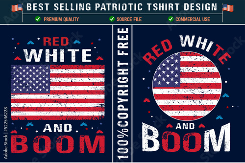  Red white and boom usa patriotic t-shirt design with usa grunge flag