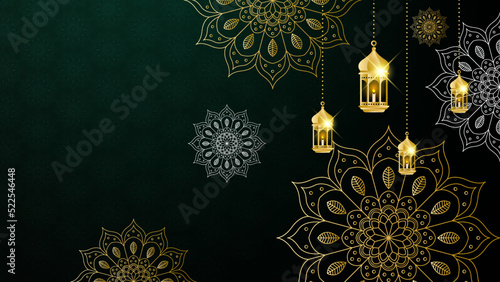 Islamic ramadan background with Arabic ornament pattern and luxury mandala lantern decorative. Designed for islam greeting card, eid template, hajj, invitation, celebration, premium frame, and mosque