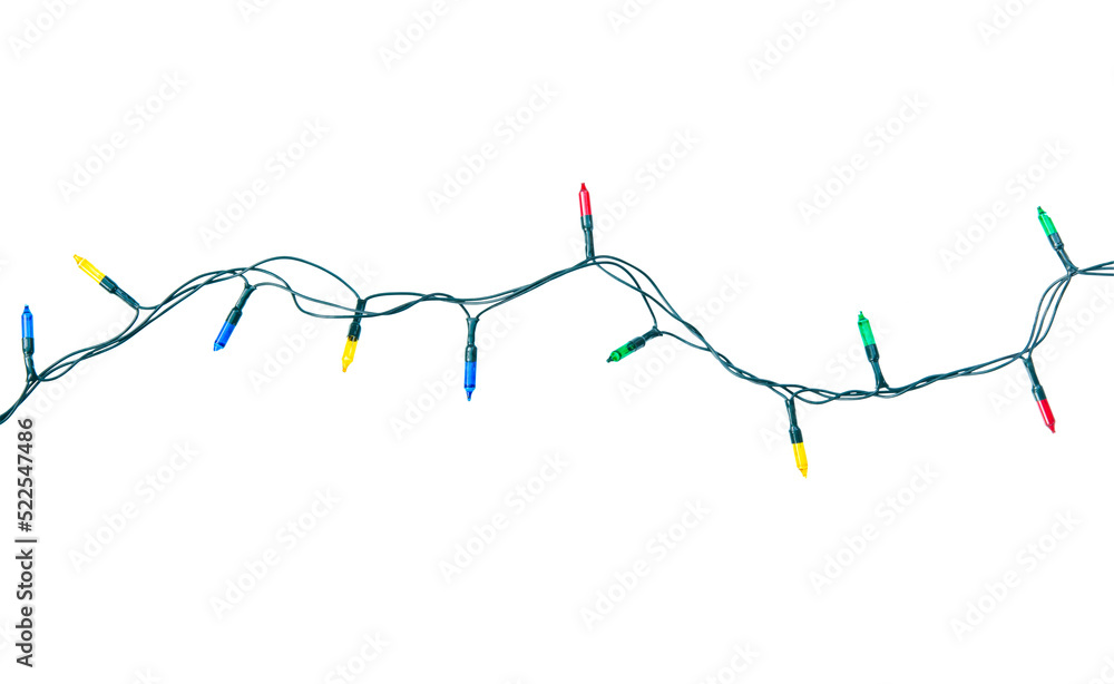 String of christmas lights isolated on white background With clipping path. String of christmas lights isolated on white background With clipping path.