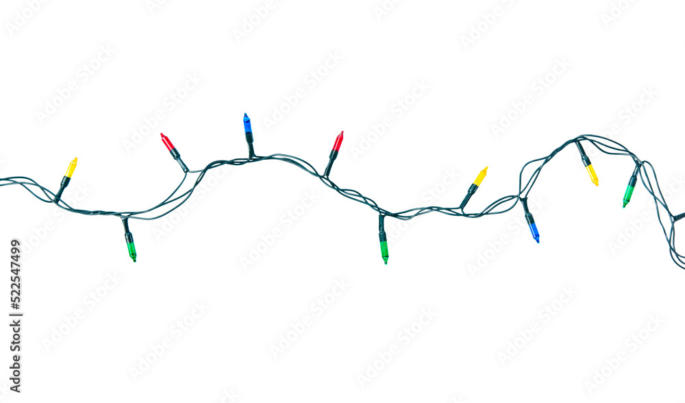 String of christmas lights isolated on white background With clipping path. String of christmas lights isolated on white background With clipping path.