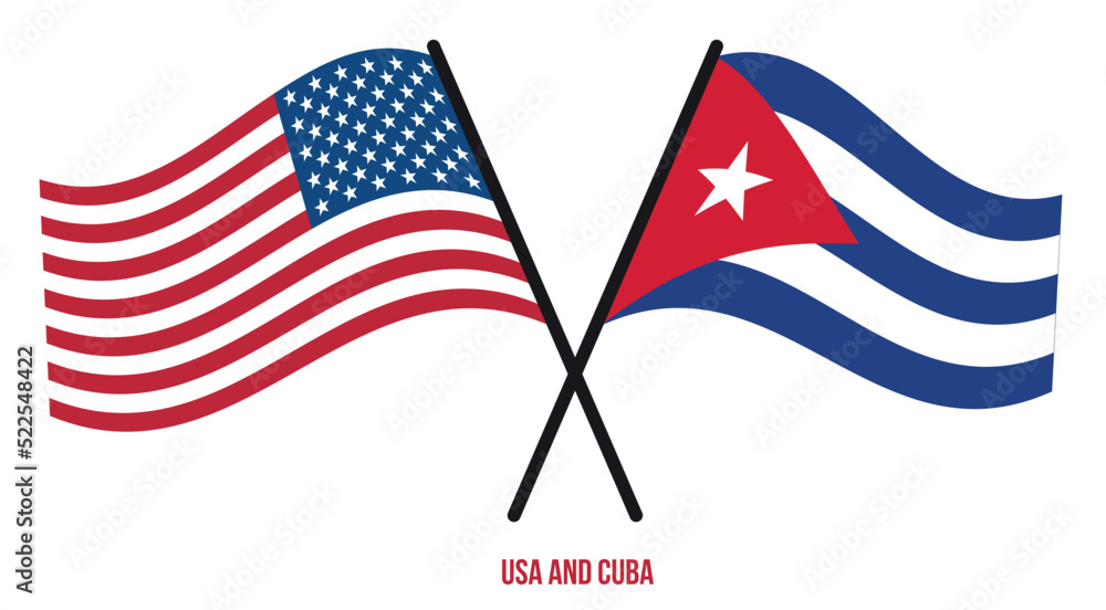 Fototapeta premium USA and Cuba Flags Crossed And Waving Flat Style. Official Proportion. Correct Colors.