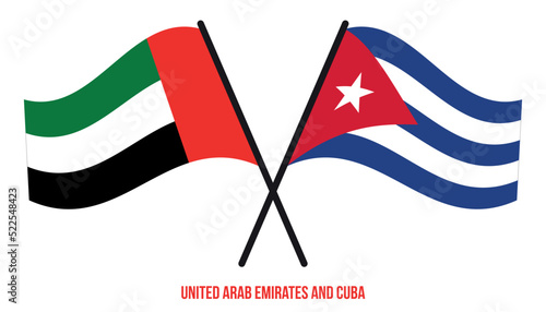 United Arab Emirates and Cuba Flags Crossed And Waving Flat Style. Official Proportion.