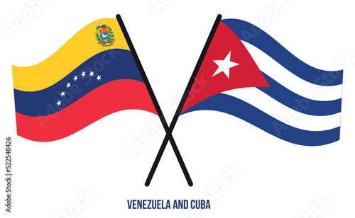 Photography Venezuela and Cuba Flags Crossed And Waving Flat Style
