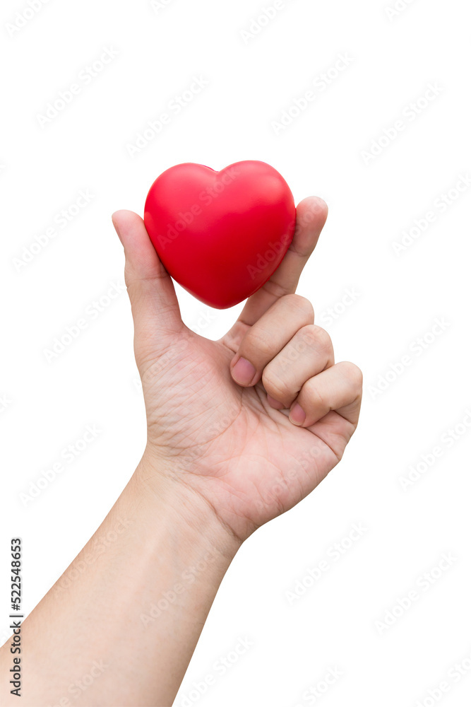 Red heart ball : Stress reliever foam ball the red heart shape on woman hand isolated on white background with clipping path Red heart ball : Stress reliever foam ball the red heart shape on woman hand isolated on white background with clipping path