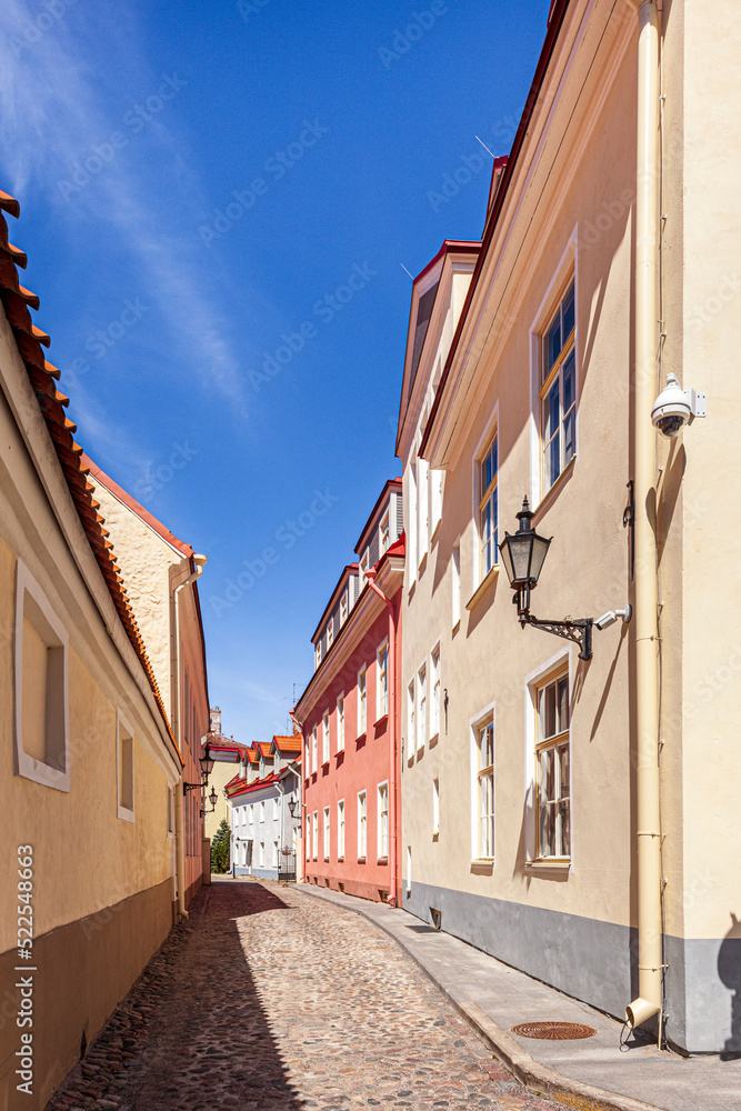 A street in the Upper Town in the Old Town of Tallinn the capital city of Estonia