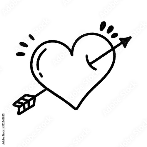 Heart with arrow doodle line icon