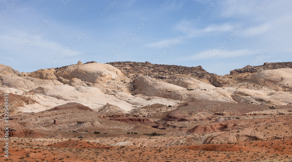 Red Rock Formations and Hoodoos in the Desert at Sunrise. Spring Season. Goblin Valley State Park. Utah, United States. Nature Background.