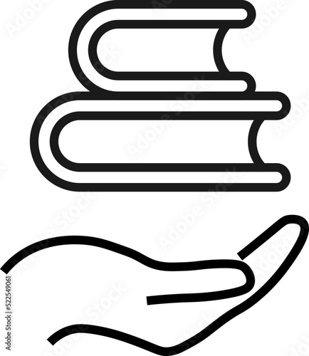 Support, present, charity signs. Monochrome symbol for web sites, stores, shops and other facilities. Editable stroke. Vector line icon of books over outstretched hand