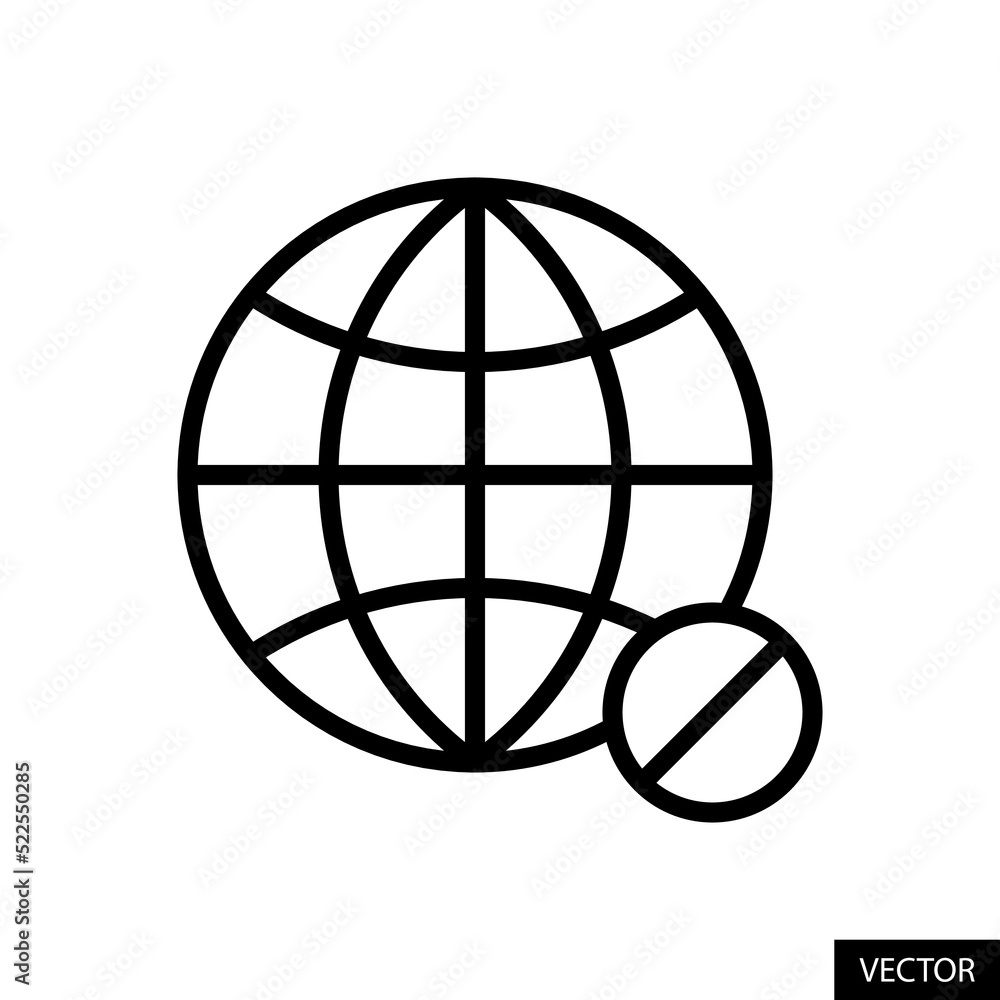 Offline mode, No internet, Lost connection, Network error, Website access blocked vector icon in line style design for website, app, UI, isolated on white background. Editable stroke. Vector file. Offline mode, No internet, Lost connection, Network error, Website access blocked vector icon in line style design for website, app, UI, isolated on white background. Editable stroke. Vector file.