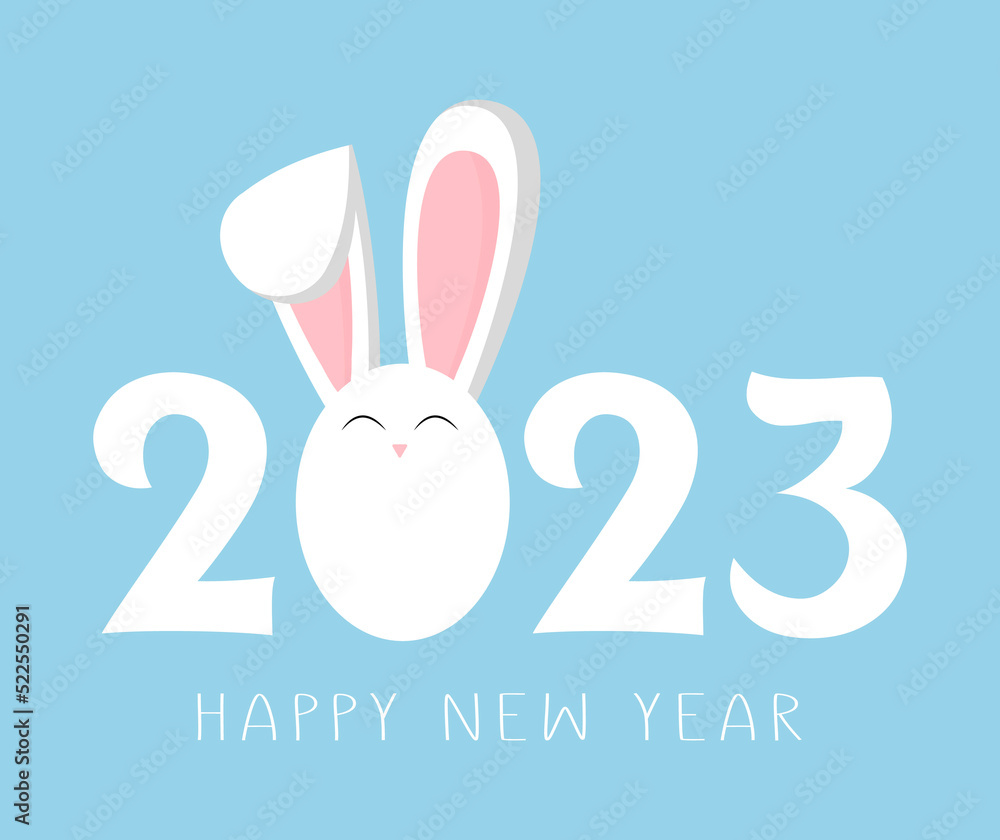 Fototapeta premium Chinese new year symbol 2023 Rabbit horoscope sign. Flat minimalism vector illustration. 