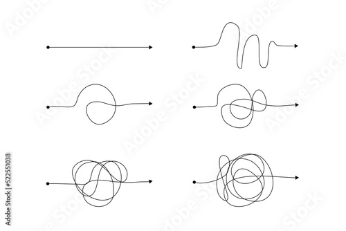 Confusion clarity path doodle vector idea concept. complex. messy line like hard easy way.