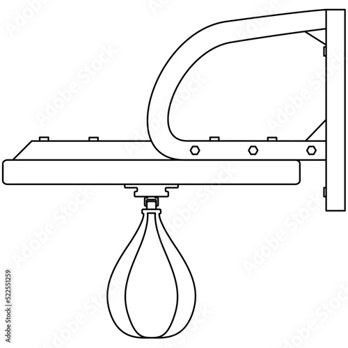 Punching ball, speed ball platform with wall mounting for box training realistic sketch drawing, contour lines drawn small punching bag ball sport equipment 