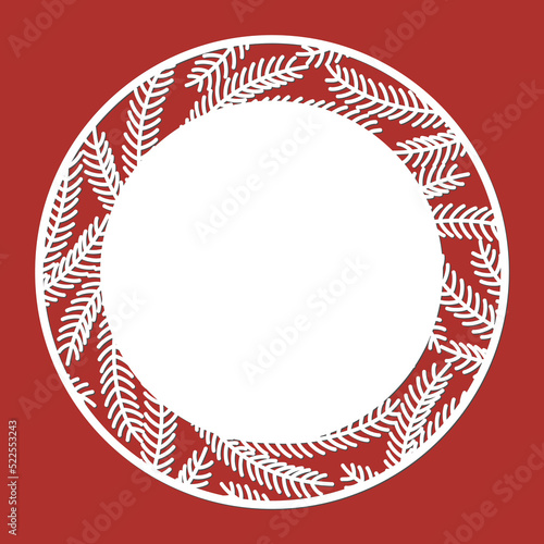 Laser cut Christmas template set. Circle with border of snowflakes. Winter photo frame. For New Years paper cards, scrapbooking. Vector illustration.