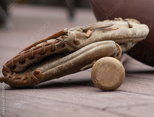 Old Baseball Glove and Wood Bat