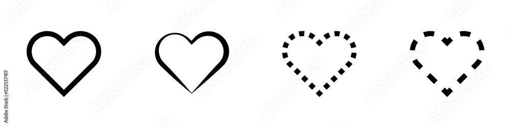 Conjunto de corazones negros de diferentes estilos de línea Conjunto de corazones negros de diferentes estilos de línea