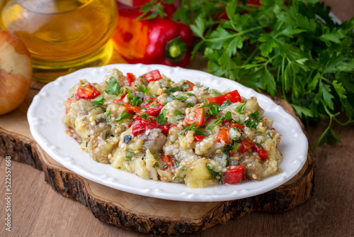 Turkish style eggplant appetizer, eggplant salad, Roasted Eggplant Salad, Turkish name; Patlican salatasi, babaganus