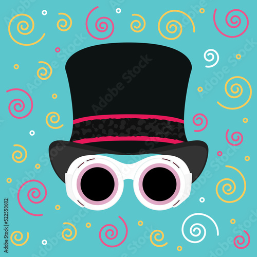 Sunglass Silhouette, Sunglass Mask, Top Hat Sunglass, Iconic Movie Character, Whimsical Character, Cute Funny Comic Hat Sunglasses Vector Isolated Illustration Cartoon