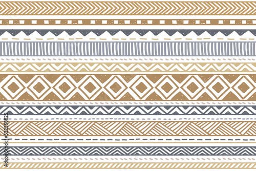 Ethnic stripe seamless pattern. Tribal geometric vector background, boho motif, tribal textured ornament illustration. Textile print