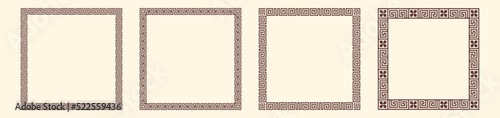Greek key border, square frames collection. Decorative ancient meander, greece ornamental set with repeated geometric motif. Easy to make rectangle frame.