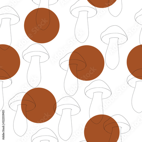 Mushroom seamless vector pattern on white background