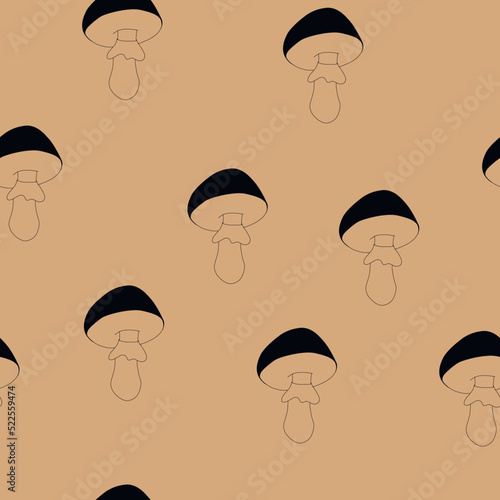 Mushroom seamless vector pattern on brown background