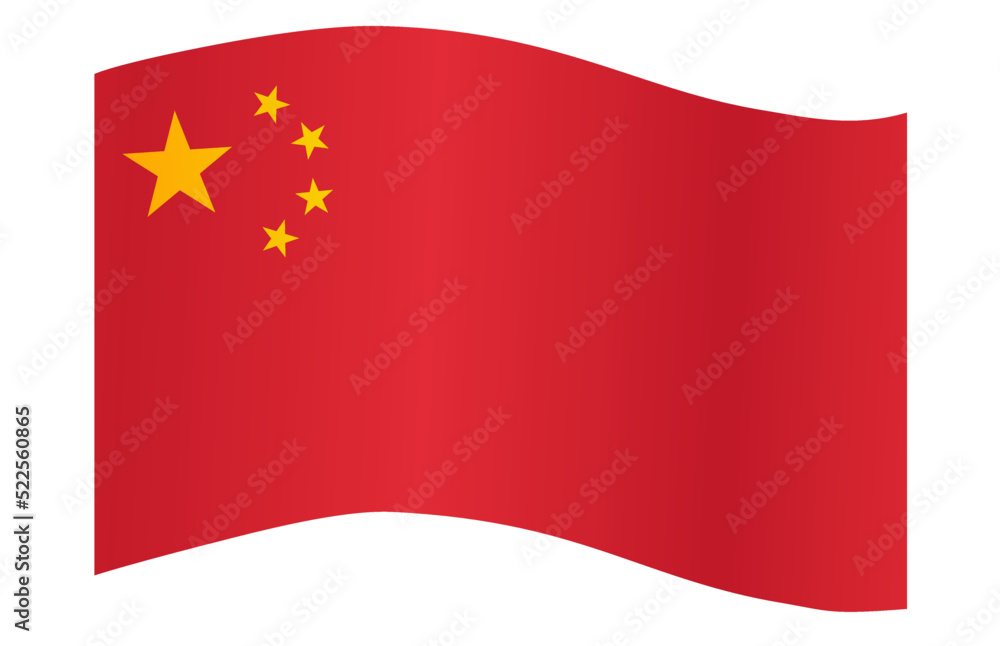 China flag flying on white background