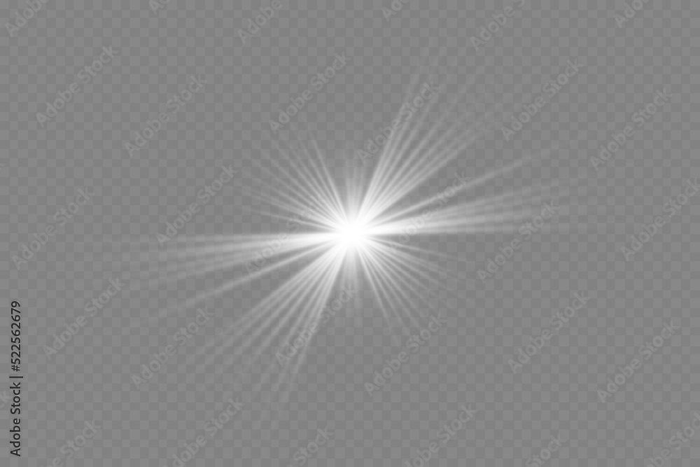 Dazzling flash. Bright Star. Magic dust. Brilliant vector. Bright sun. Glare. shining beam. Rash.