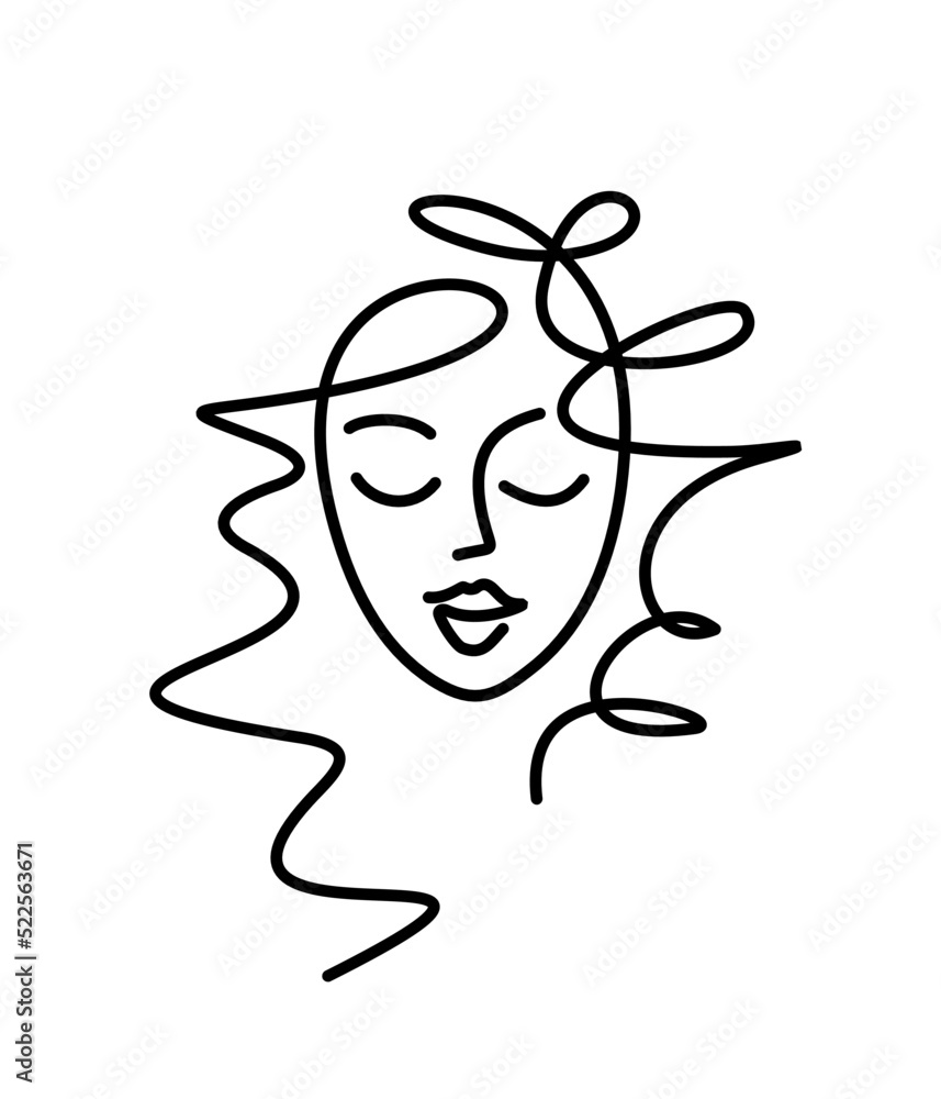 girl logo thin line. face icon woman for beauty salon. cosmetology, plastic surgery. barbershop, curly hair and curls. vector illustration isolate girl logo thin line. face icon woman for beauty salon. cosmetology, plastic surgery. barbershop, curly hair and curls. vector illustration isolate