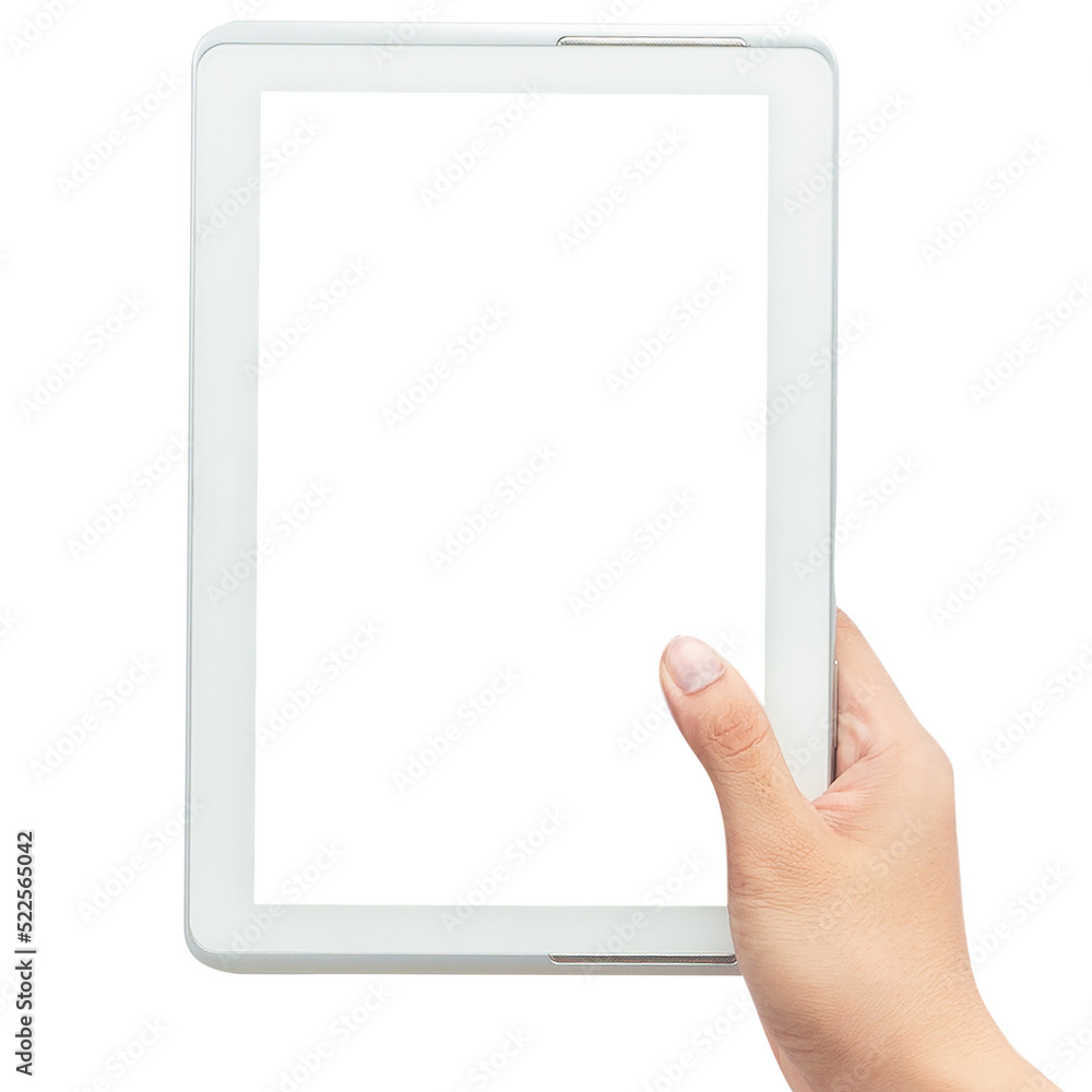 Hand holding tablet computer with screen mockup. Hand holding tablet computer with screen mockup.