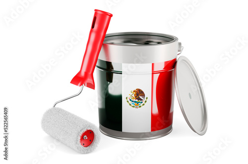 Mexican flag on the paint can, 3D rendering