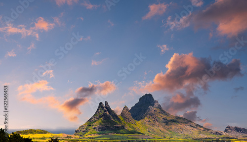 Trois Mamelles Mountain viewed at dusk, from a high vantage point, Mauritius photo