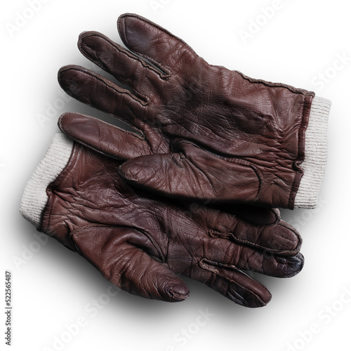 Old brown worn vintage leather gloves