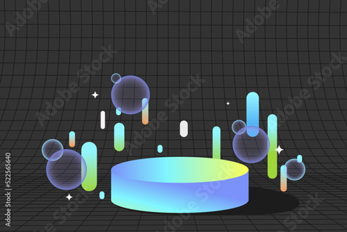 Metaverse. Flat vector background in vaporwave style and neon geometric elements. Concept of virtual reality. 