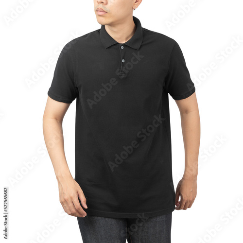 Man in black Polo t-shirt mockup, Design template.