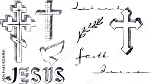 Vector illustration set of christian symbols Jesus Christ