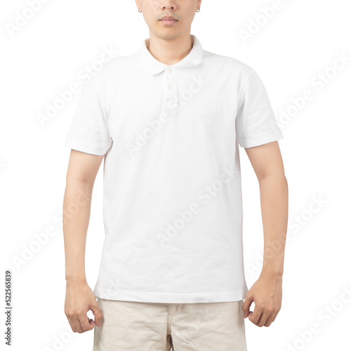 Man in white Polo t-shirt mockup, Design template.