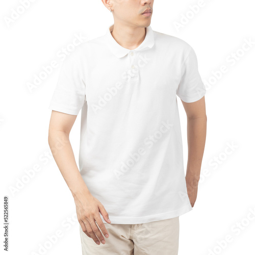 Man in white Polo t-shirt mockup, Design template.