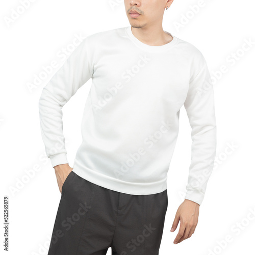 Man in white sweatshirt mockup, Design template.