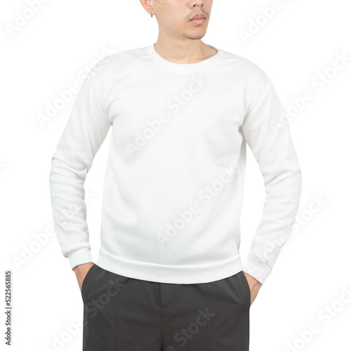 Man in white sweatshirt mockup, Design template.