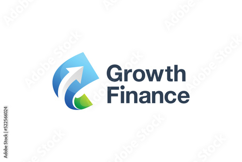 Financial growth logo design with arrow and paper concept
