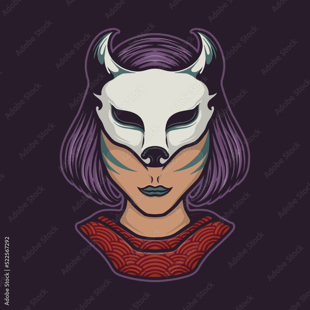 female kitsune vector face mask