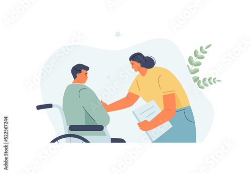 Palliative care for sick people. Support of a psychologist, volunteering. Vector illustration
