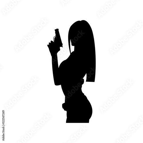 Silhouettes of woman with weapons in their hands. Vector illustration is simple.
